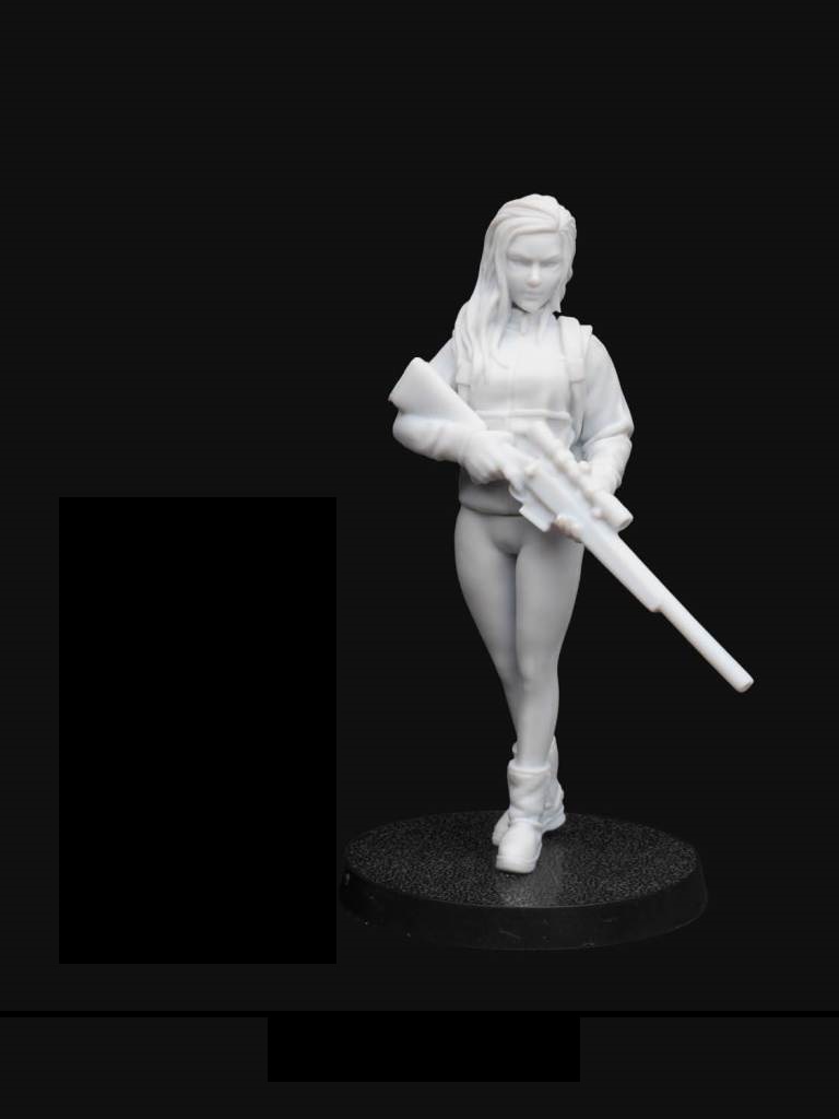 Manufaktura Miniatures Strife Series 54mm Wasteland Wanderer Sniper Girl With Rifle