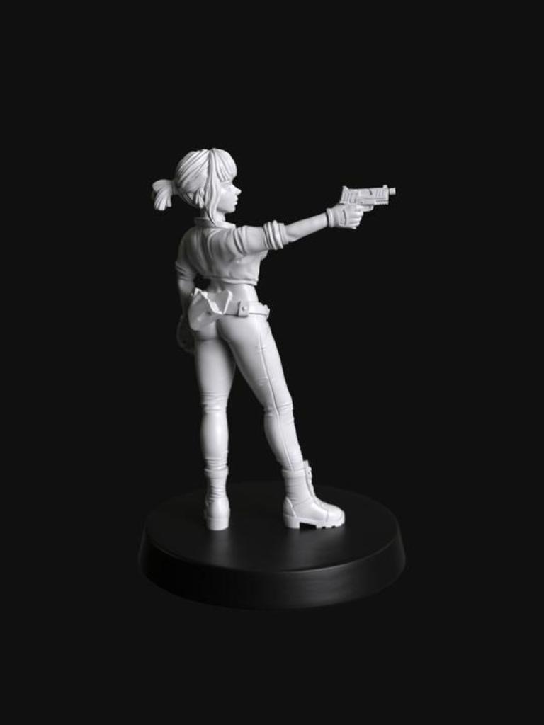 Manufaktura Miniatures Topless Cyborg Police Officer Pointing Gun Out