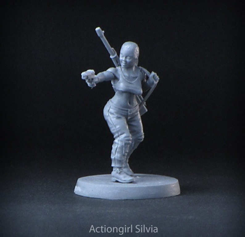 Brother Vinni Miniatures 28mm Silvia Action Girl Armed With Rifle And Pistol