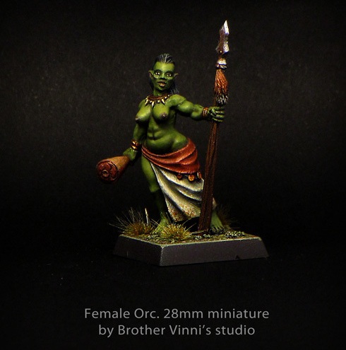 Brother Vinni Miniatures 28mm Topless Female Orc With Spear