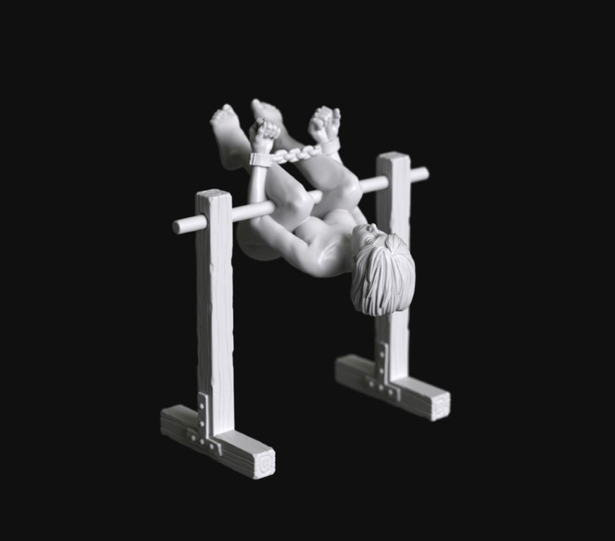 Manufaktura Miniatures Naked Gene Enhanced Female Warrior Hung on Post #