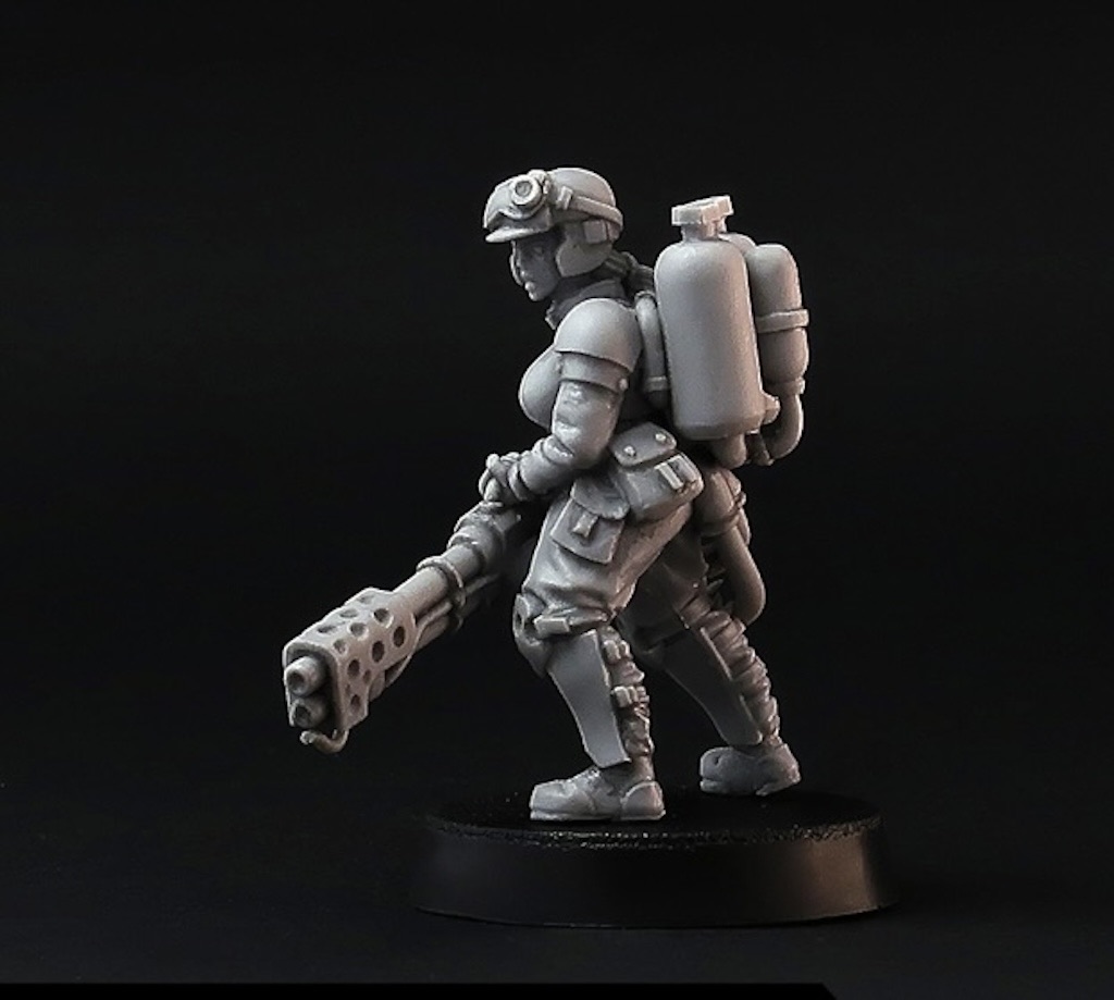 Brother Vinni Miniatures Female Guard with Special Weapon Flamethrower